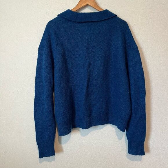 Second Skin Blue Italian Mohair Wool Comfort Polo Knit Sweater Men's Size Small - Picture 4 of 6